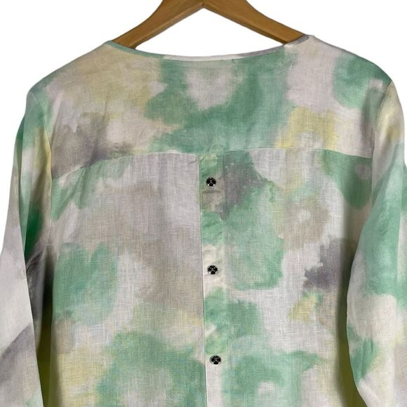 JM Collection Tie-Dye Linen Shirt Size 14 Collarless Button Front - Picture 7 of 9